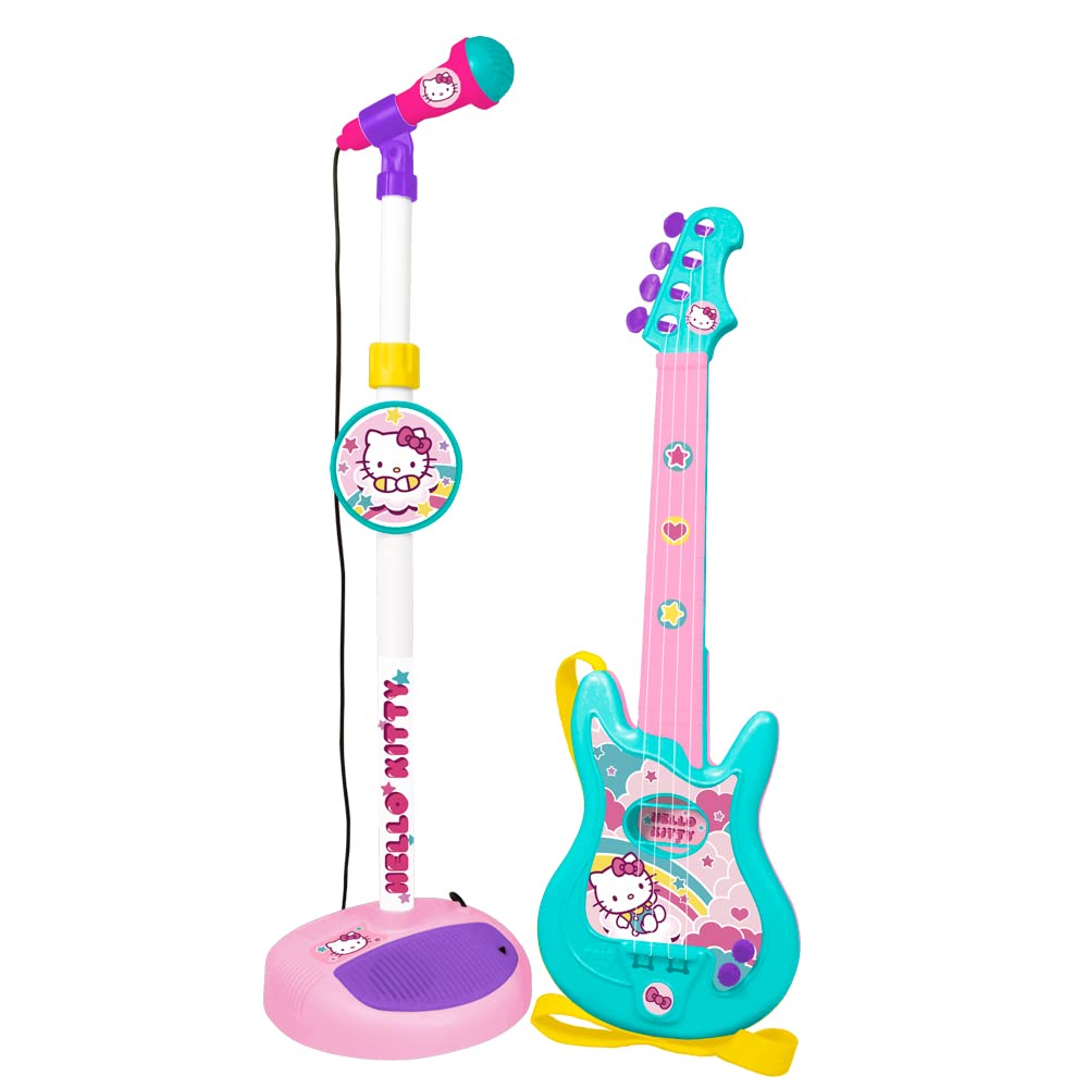 Hello Kitty Microphone and Guitar Set for Kids, Complete Musical Toy with Adjustable Mic Stand and Speaker, Pretend Play Instrument for Boys and Girls, 3Y+ Years