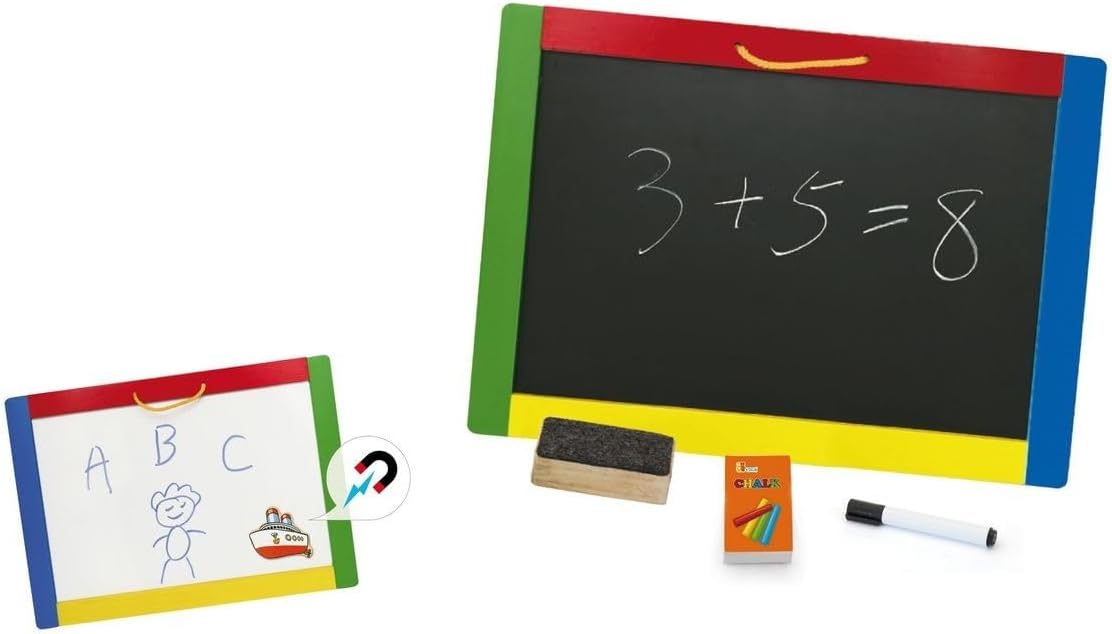 Viga Wooden Magnetic Chalk and Dry Erase Board Double Sided Educational Drawing Writing Board for Kids Ages 3 and Up
