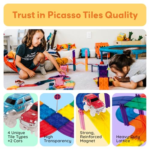 PicassoTiles Magnetic Race Car Track Building Block Educational Toy Set - 30 Piece