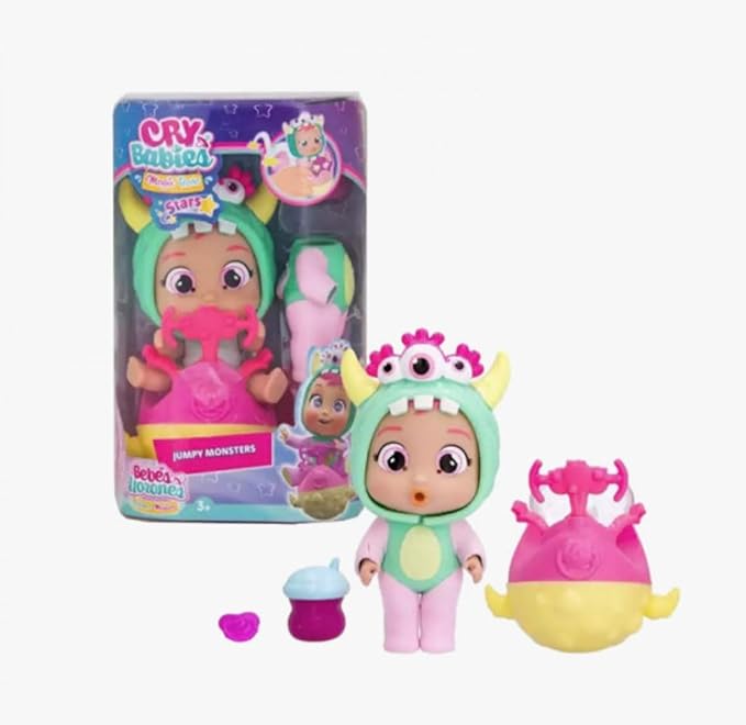 IMC Toys CRY Babies Zippy Mini Baby Doll with Monster Pyjamas, Tears, Slime and Jumping with Her Scooter, for Boys and Girls from 3 Years
