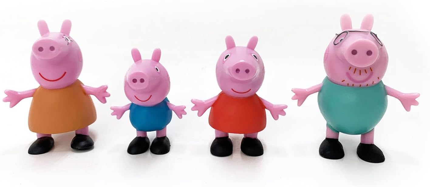 Comansi Peppa Pig Collection Set 4 Figures, Hand-Painted Non-Articulated Action Figures, Peppa, George, Mama, and Papa, Tabletop Collectibles, Cartoon Toy Set for Kids, Officially Licensed