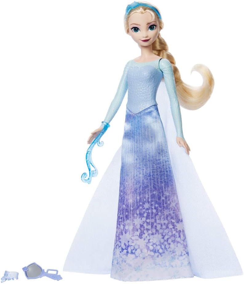 Mattel Disney Frozen Elsa Fashion Doll Set Spin & Reveal with 11 Surprises Including 5 Accessories, 5 Stickers and a Play Scene Inspired by Disney Movie JBG59
