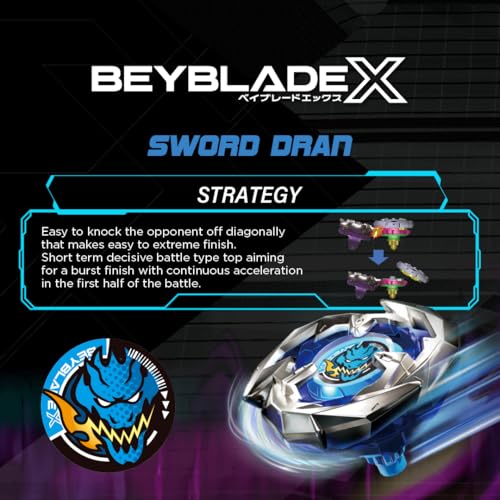 Takara Tomy Beyblade X Launcher Sword Dran 3-60F Starter Pack Top & Launcher, Easy Grip, Battle Top Toy, Bey Toy for 8+ Year Old Boys Girls, Authentic Die-cast Metal Parts, Powerful Attacks