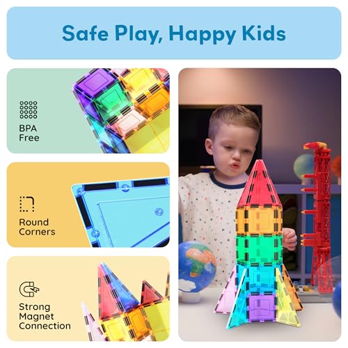 PicassoTiles 32 Piece Magnetic Building Block Rocket Booster Theme Set Magnet Construction Toy Educational Kit Engineering STEM Learning Playset Child Brain Development Stacking Blocks Playboard PT32