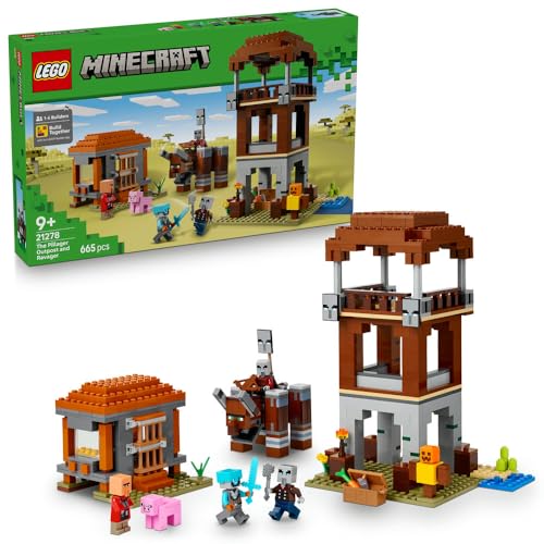 LEGO Minecraft The Pillager Outpost and Ravager - Village Fortress Building Toy Incl. a Posable Ravager Figure with a Snapping Jaw Function - Gift for 8+ Year Old Boys & Girls - 21278