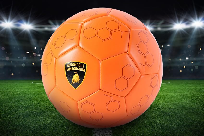 Lamborghini Size 5 PVC Soccer Ball, White Football with Signature Logo, Durable Training Ball, Outdoor Play, Kids & Teens, Ages 6+