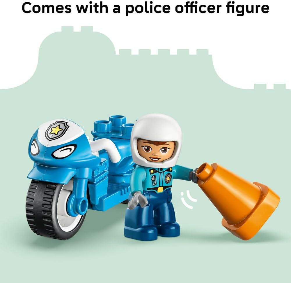 LEGO DUPLO Blue Police Motorcycle - Educational Motor Skills Toy for Toddlers - incl. a Motorbike, Officer Figure, Traffic Lights - Birthday Gift for 2+ Year Old Boys & Girls - 10471