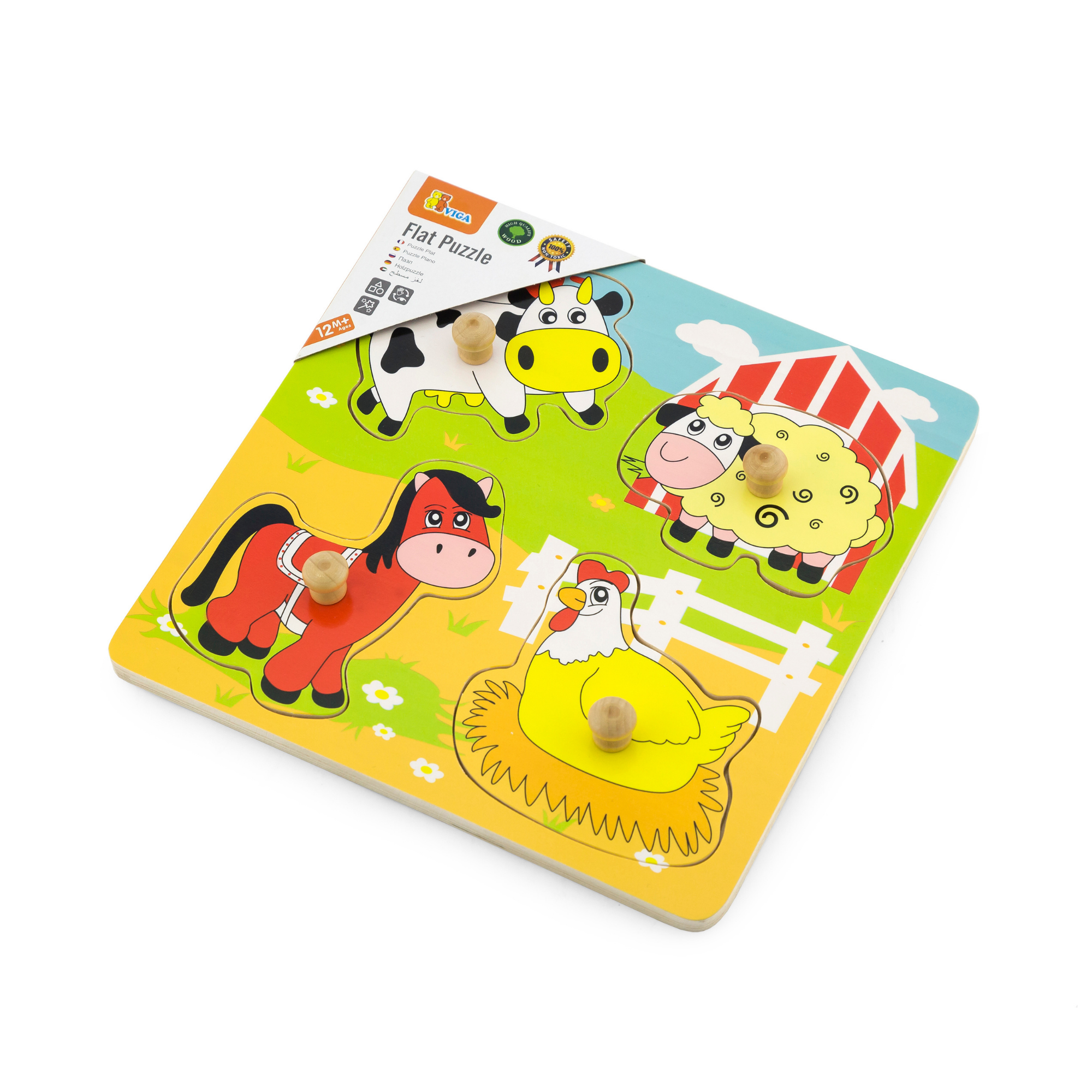 لعبة أحجية حيوانات المزرعة من فيجا، مكونة من 4 قطع، لعبة مونتيسوري الخشبية، تُنمّي المهارات الحسية والإدراكية والحركية الدقيقة، لعبة تعليمية للأطفال غير سامة وصديقة للبيئة، مناسبة للأولاد والبنات من عمر 12 شهرًا فما فوق