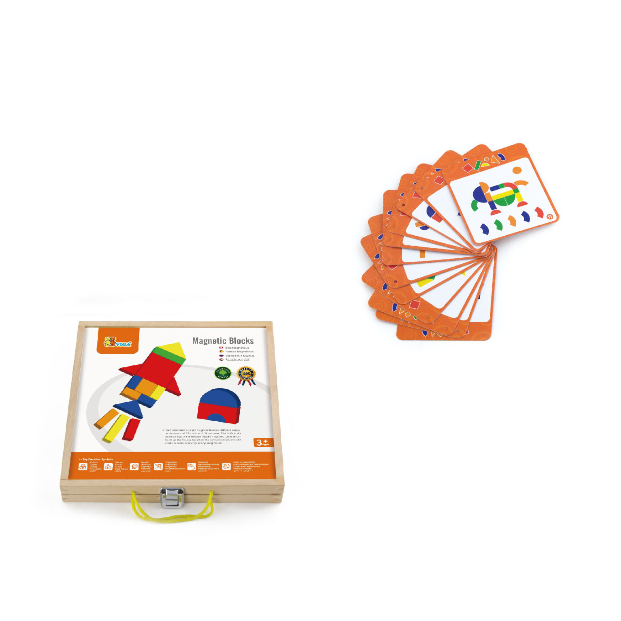 مكعبات فيجا المغناطيسية، 42 قطعة أحجية، لعبة مونتيسوري الخشبية، تنمي المهارات الحسية والإدراكية والحركية الدقيقة، لعبة تعليمية للأطفال غير سامة وصديقة للبيئة، مناسبة للأولاد والبنات من سن 3 سنوات فما فوق