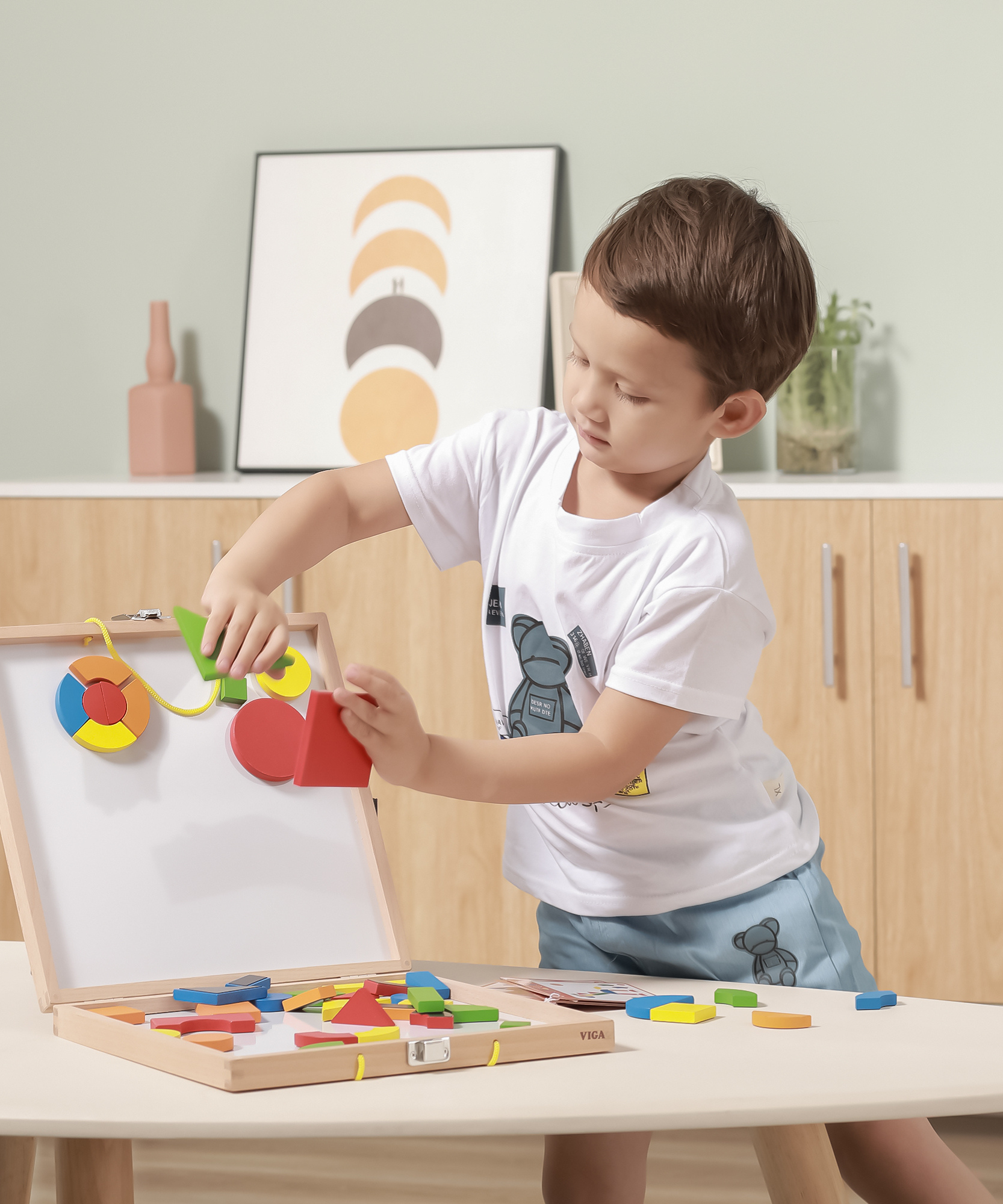 مكعبات فيجا المغناطيسية، 42 قطعة أحجية، لعبة مونتيسوري الخشبية، تنمي المهارات الحسية والإدراكية والحركية الدقيقة، لعبة تعليمية للأطفال غير سامة وصديقة للبيئة، مناسبة للأولاد والبنات من سن 3 سنوات فما فوق