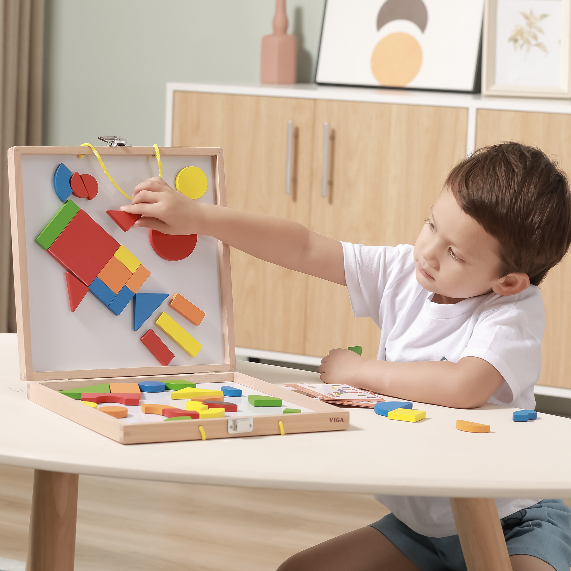 مكعبات فيجا المغناطيسية، 42 قطعة أحجية، لعبة مونتيسوري الخشبية، تنمي المهارات الحسية والإدراكية والحركية الدقيقة، لعبة تعليمية للأطفال غير سامة وصديقة للبيئة، مناسبة للأولاد والبنات من سن 3 سنوات فما فوق