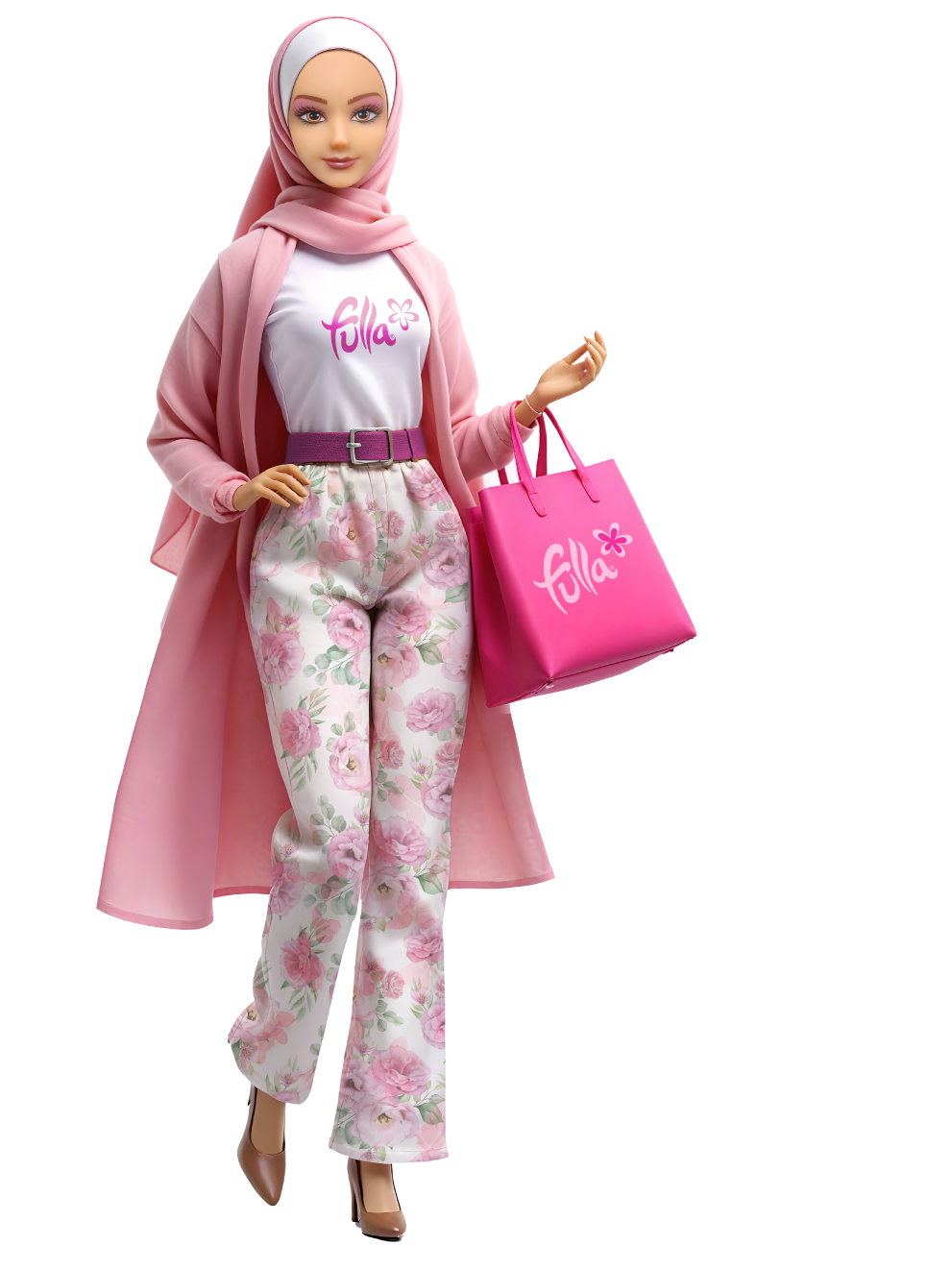 Fulla Doll with Pink Motorbike, Floral Pants, Jacket, Helmet and Headscarf, Fashion Doll Ride-On Adventure Set for Girls, Age 3+