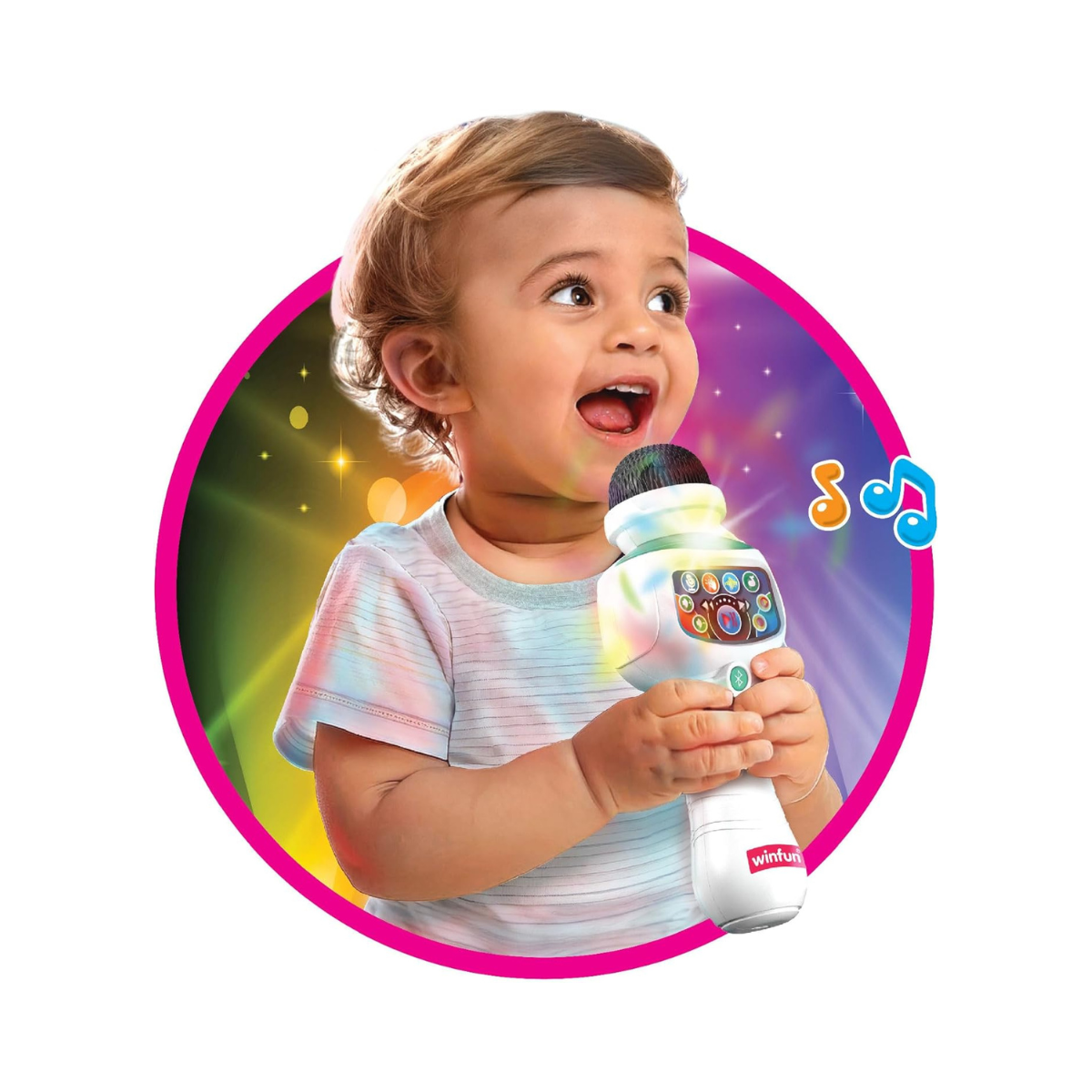 Winfun Karaoke Kid Bluetooth Mic for Kids, Wireless Singing Microphone with Built-In Music, Sound Effects & Colorful Lights, Interactive Musical Toy for Toddlers and Young Children