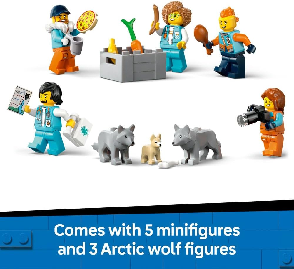 LEGO City Arctic Explorer Science Lab Truck Toy - Exploration Vehicle with Steering & Suspension - incl. a Snowscooter, 5 Minifigures & 3 Wolf Animal Figures - Gift for 8+ Year Old Boys - 60471