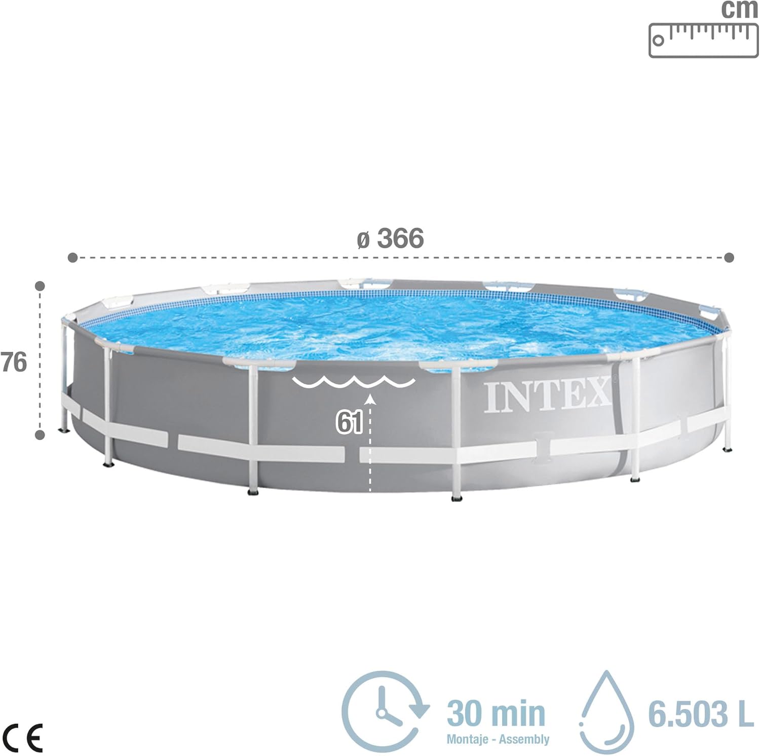 Intex Prism Rondo Frame Pool Set, Diameter 366 x 76 cm, Light Grey