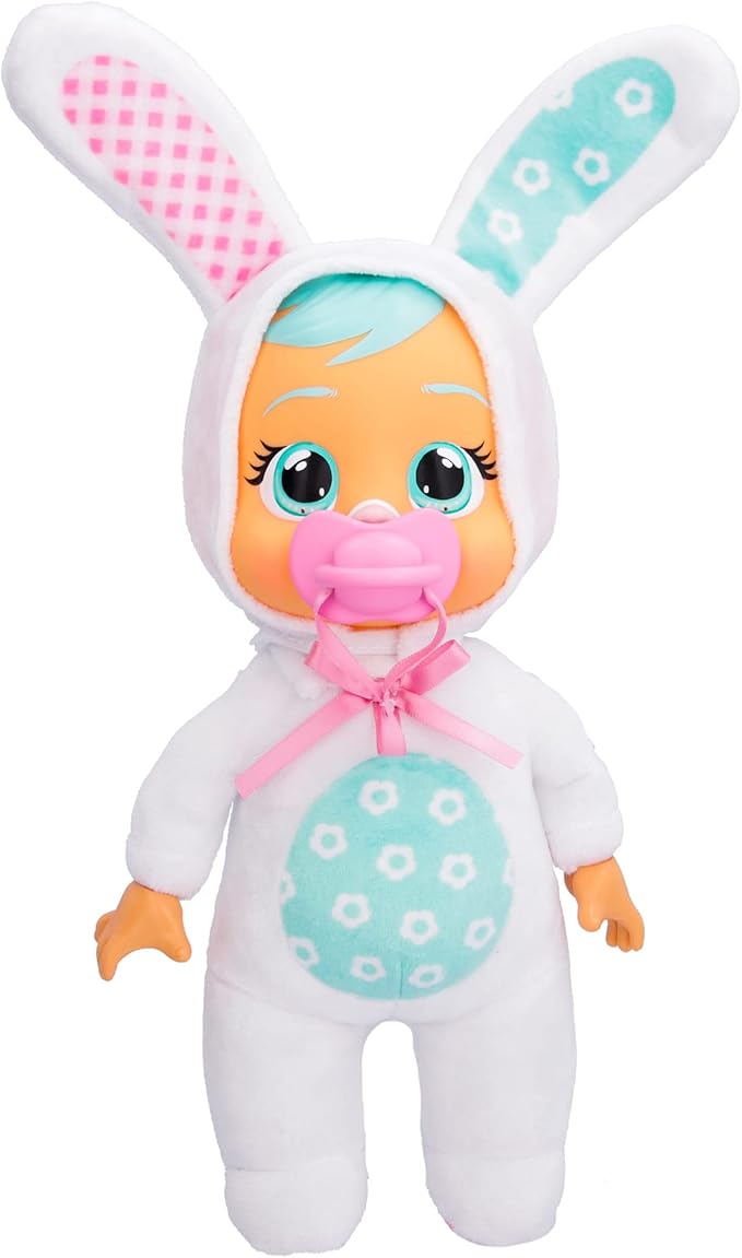 Cry Babies Tiny Cuddles Bunnies Honey - 9 inch Baby Doll, Cries Real Tears, White Bunny Themed Pajamas