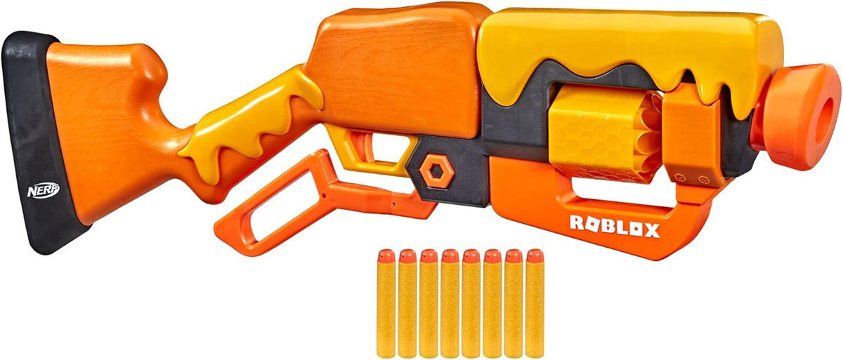 Nerf Roblox Adopt Me! Bees Lever Action Dart Blaster, 8-Dart Rotating Drum, 8 Nerf Elite Darts, Exclusive Virtual Item Code, Indoor & Outdoor Play