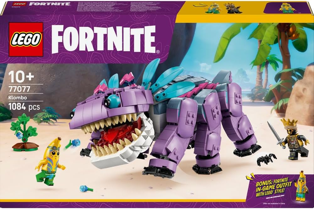 LEGO Fortnite Klombo Toy - Play & Display Dino Figure with Oro and Island Peely Minifigures - Gift for 10+ Year Old Boys, Girls & Gaming Fans - 77077