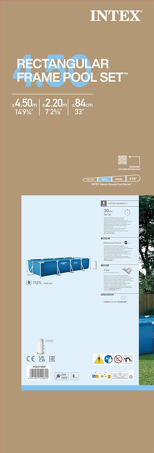 RECTANGULAR FRAME POOL SET 4.5x2.2x0.84mt