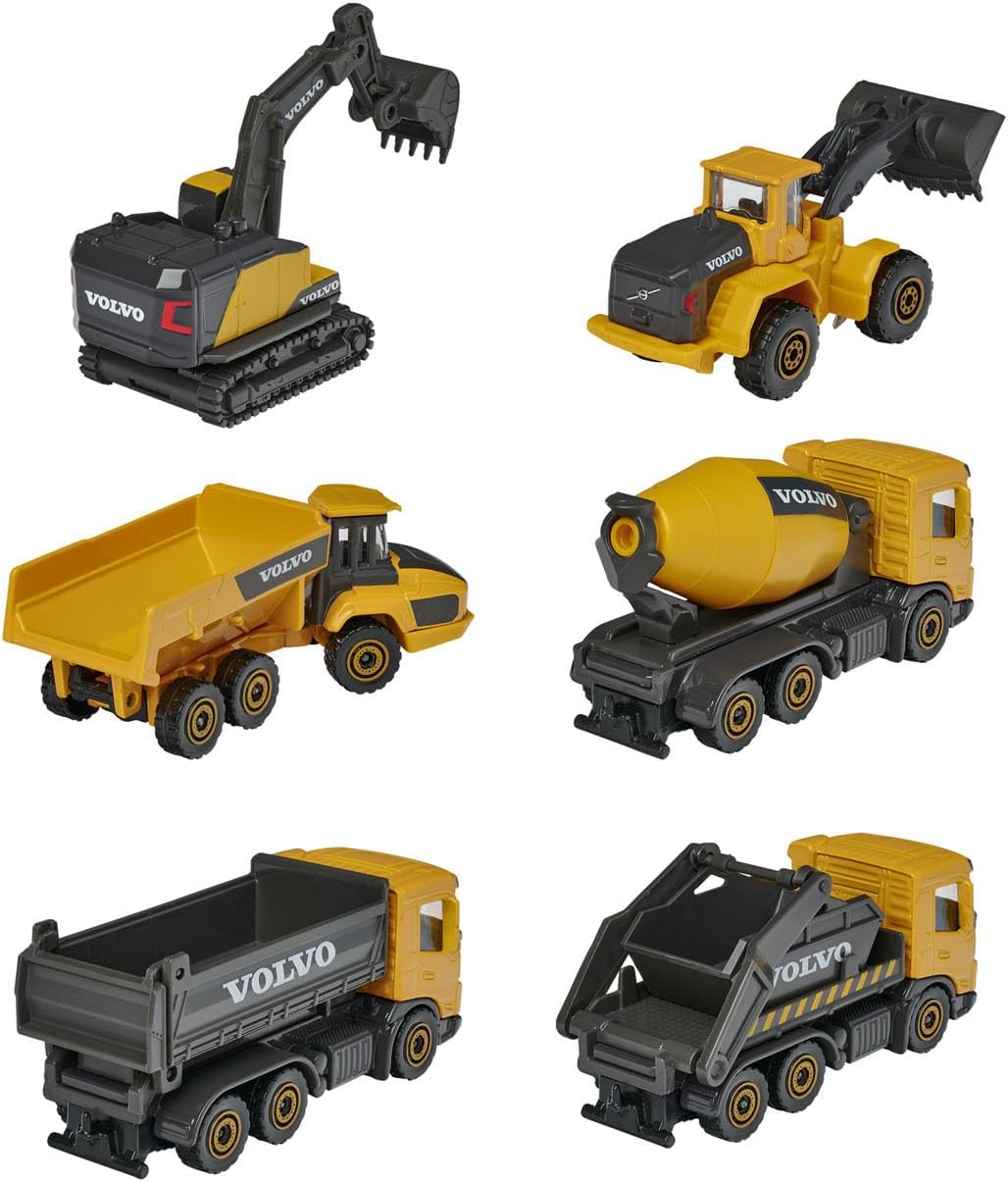 Majorette Volvo Construction Truck Set – 3-Piece Die-Cast Vehicle Collection with Moving Parts for Kids 3+, Realistic Sandpit and Collector’s Toy