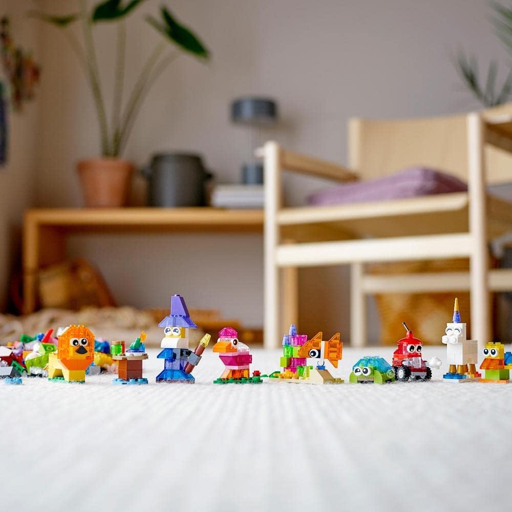 LEGO Classic Creative Transparent Bricks Building Set with Animal Figures including Lion and Turtle Toys, Gifts for 4 Plus Year Old Kids, Girls & Boys 11013