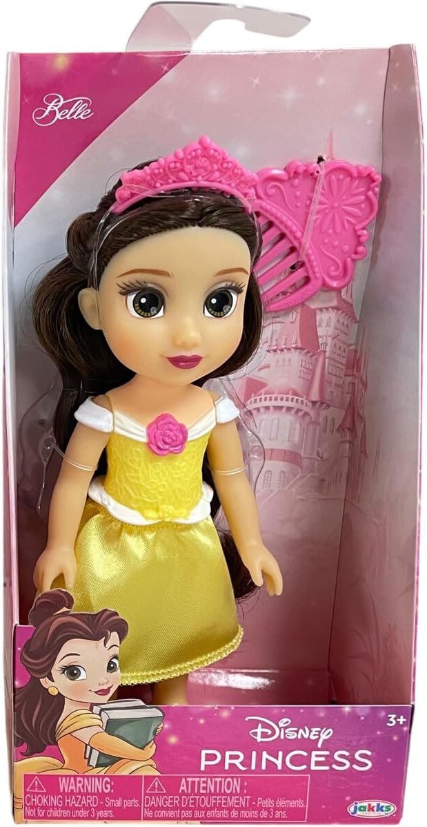 Disney Princess Petite Doll With Comb 6-Inch Belle, Collectible Doll, Figurine, 3 Years+