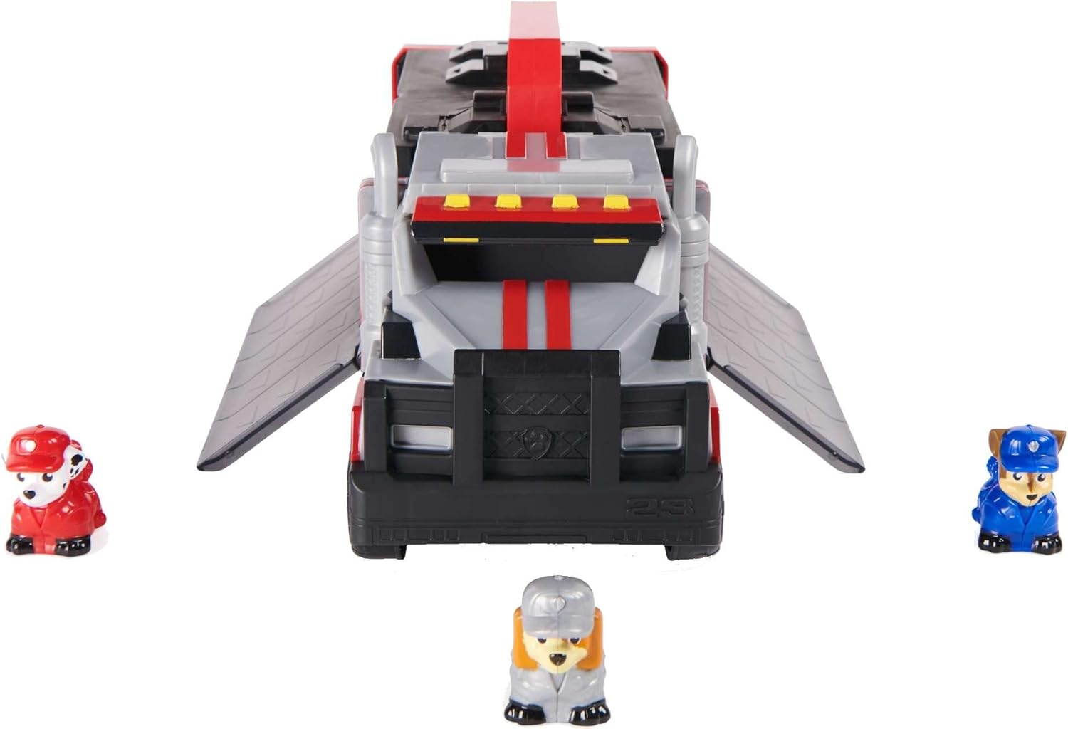 مجموعة لعب شاحنة كبيرة من PAW Patrol Big Truck Pups، مع 3 شخصيات، وكابينة متحركة، وحقيبة تخزين، ولعبة للأطفال