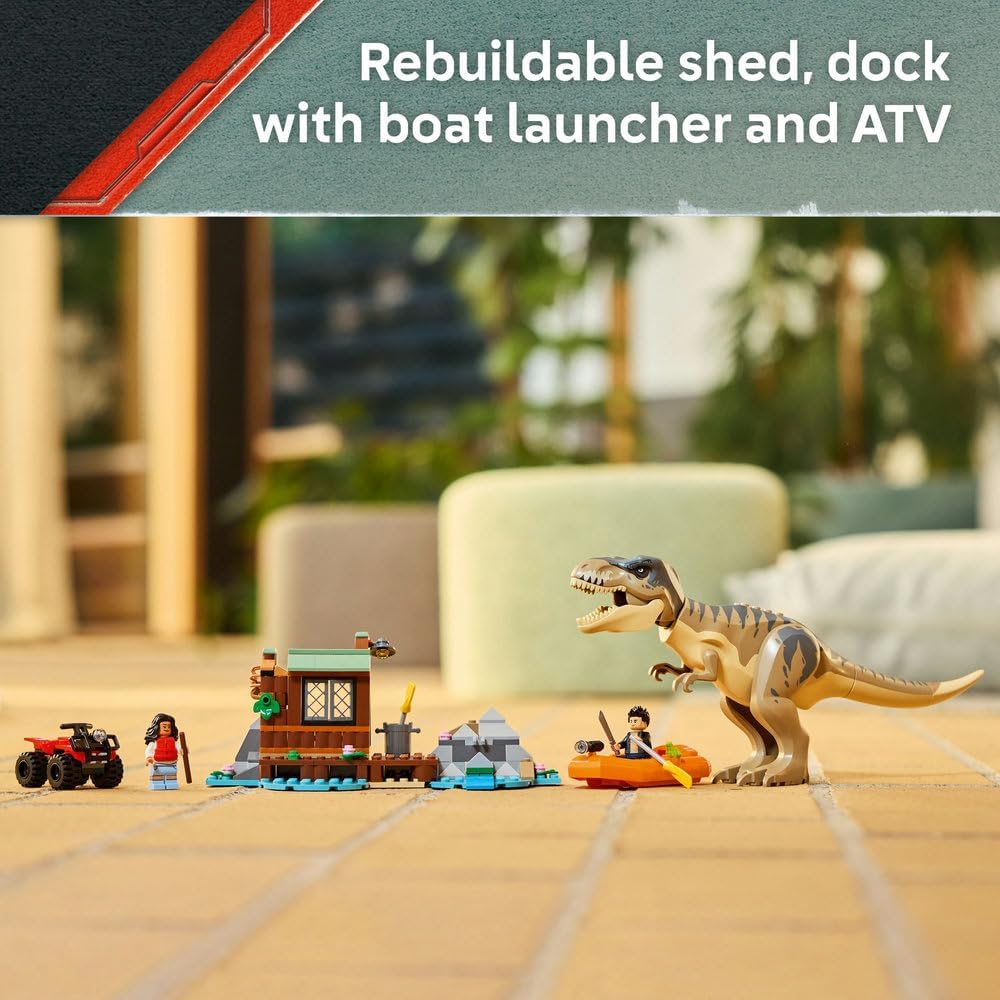 LEGO Jurassic World T. rex River Escape - Interactive Dinosaur Toy - incl. a Dino Figure, Boat Toy, ATV & 2 Minifigures - Gift for 5+ Year Old Boys & Girls - 76975