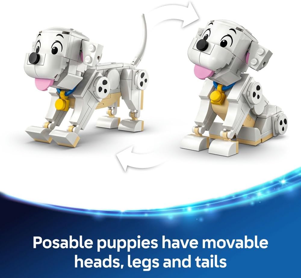LEGO ǀ Disney Lucky & Penny 101 Dalmatians Puppies Toy - Play & Display Animal Figures with Movable Heads, Legs & Tails - incl. a Bone and TV - Ramadan Gift for 6+ Year Old Girls 43271