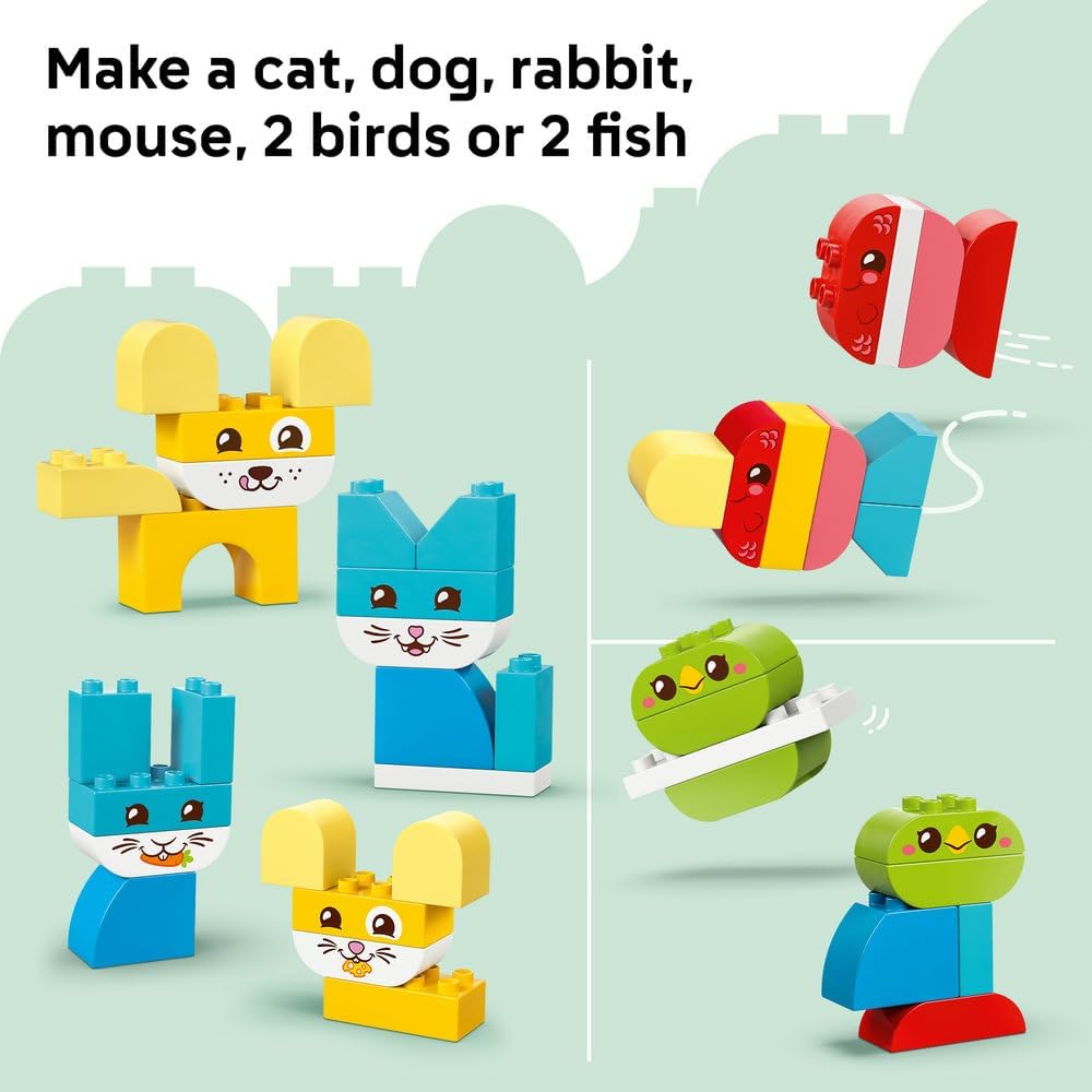 LEGO DUPLO 3 in 1 Creative Cute Pets - Educational Fine Motor Skills Toy for Toddlers - Animal Figures incl. Dog, Cat, Bird & Fish - Birthday Gift for 1+ Year Old Babies, Girls & Boys - 10477