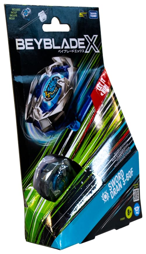 Takara Tomy Beyblade X Launcher Sword Dran 3-60F Starter Pack Top & Launcher, Easy Grip, Battle Top Toy, Bey Toy for 8+ Year Old Boys Girls, Authentic Die-cast Metal Parts, Powerful Attacks