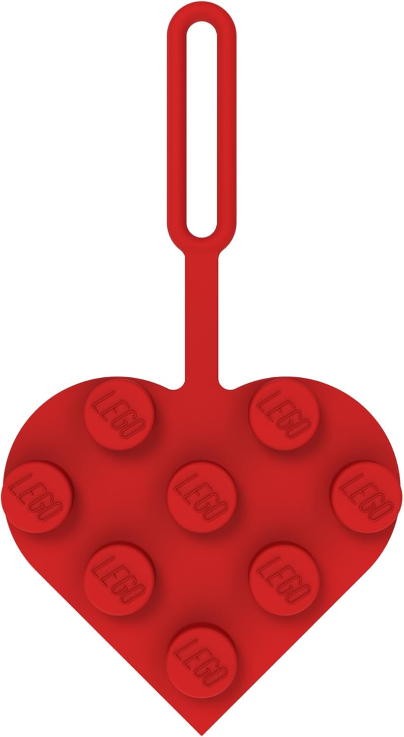 Lego 3x3 Heart Silicone Bag Tag - Red (53658), Silicone, Luggage tag for Travel, Vacation, Cruise, School Backpack Charm