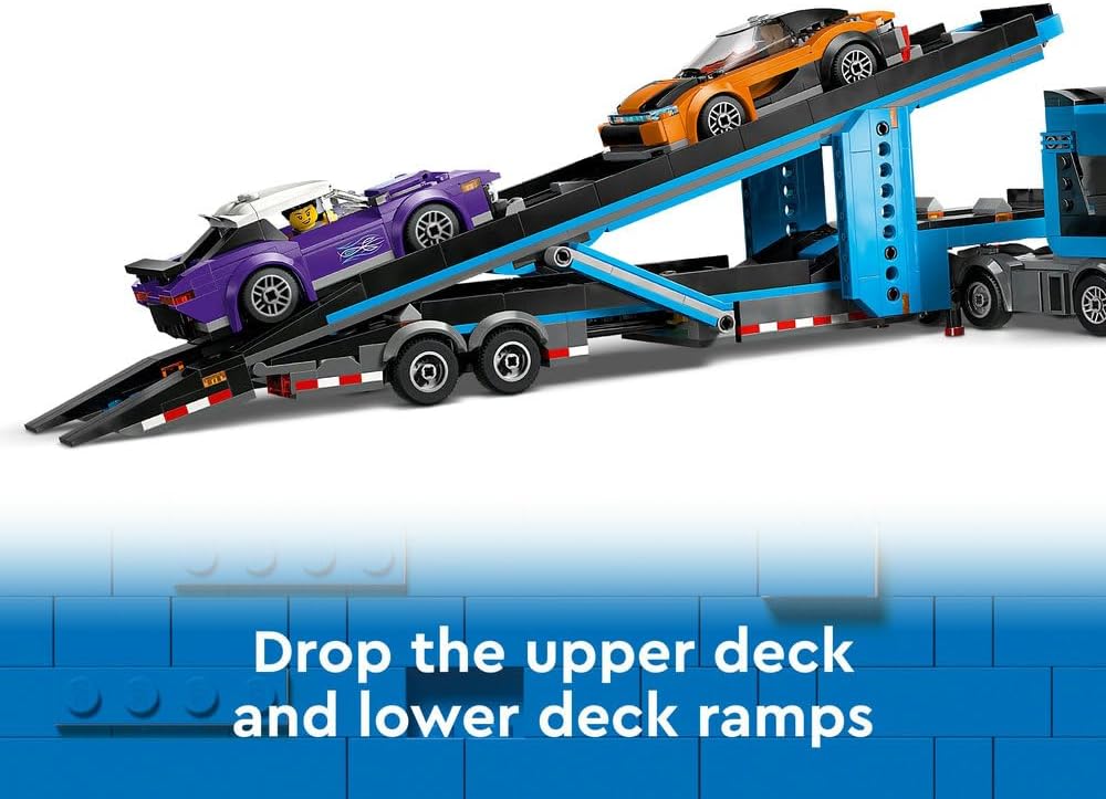 LEGO City Car Transporter Truck with Sports Cars, 4 Vehicle Toy Set for 7 Plus Year Old Kids, Boys & Girls, with Trailer and 4 Minifigures for Imaginative Play, Creative Gift Idea 60408