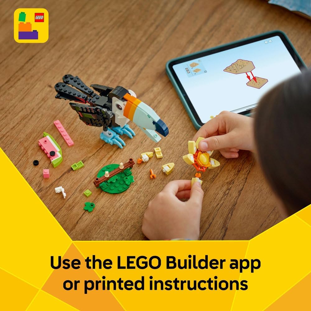 LEGO Creator 3in1 Wild Animals: Tropical Toucan with a Flower - Toy Animal Transforms into a Butterfly Figure or a Tropical Fish - Ramadan Gift for 7+ Year Old Girls & Boys - 31173