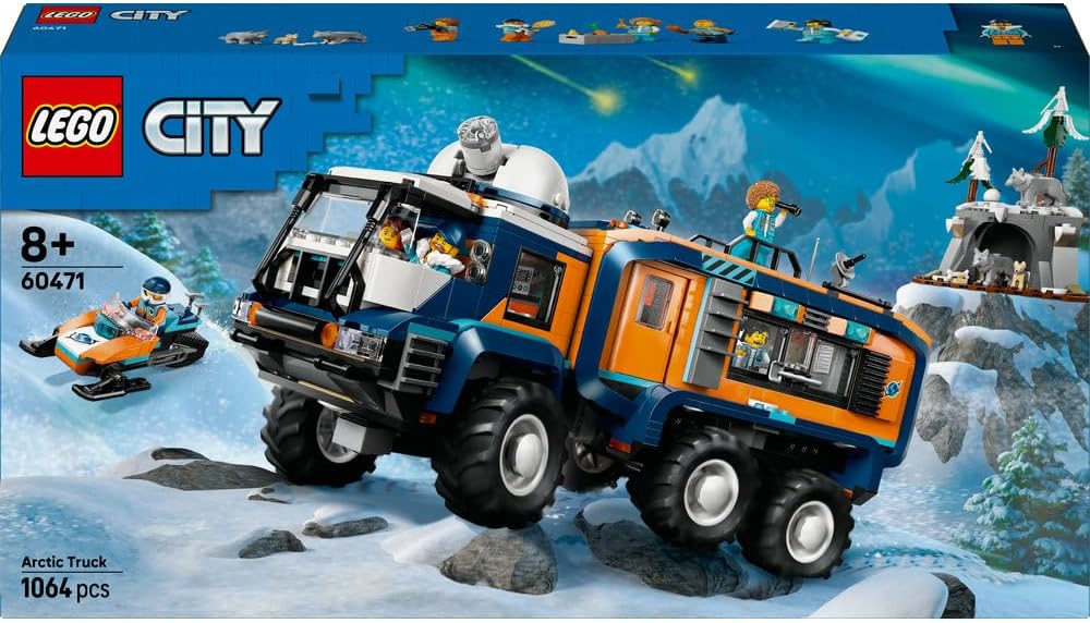 LEGO City Arctic Explorer Science Lab Truck Toy - Exploration Vehicle with Steering & Suspension - incl. a Snowscooter, 5 Minifigures & 3 Wolf Animal Figures - Gift for 8+ Year Old Boys - 60471