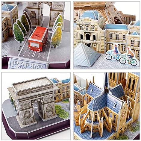 CubicFun 3D Puzzle City Line Paris Model Kit 114 Pieces Eiffel Tower Louvre Notre Dame Arc de Triomphe DIY Craft for Kids + Adults