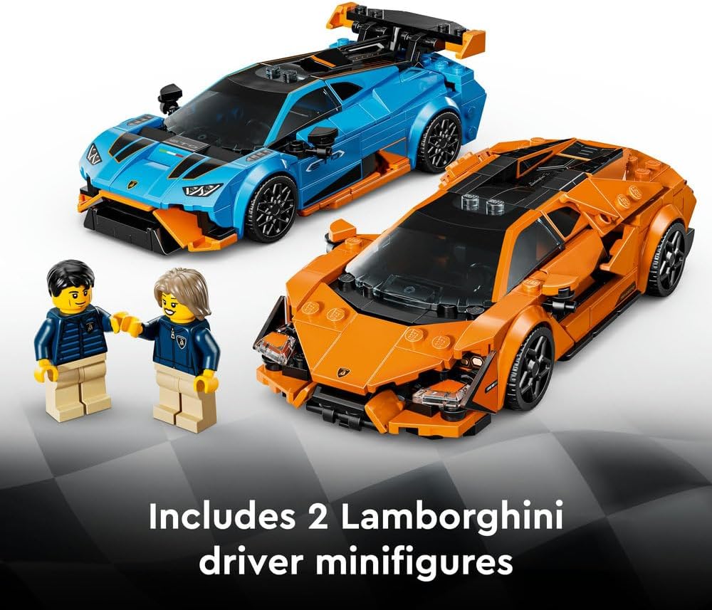 LEGO Speed Champions Lamborghini Revuelto & Huracán STO - Toy Race Cars Model Kit incl. 2 Driver Minifigures - Ramadan Gift for 10+ Year Old Boys - 77238