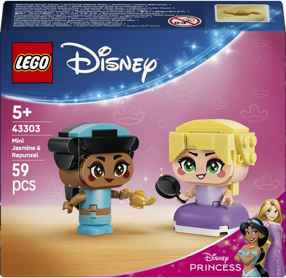 LEGO|Disney Princess Mini Jasmine & Rapunzel Figures - Collectible Toy w/ 2 Mini Dolls & Accessories incl. a Magic Lamp - Small Gift for 5+ Year Old Girls & Fans - 43303