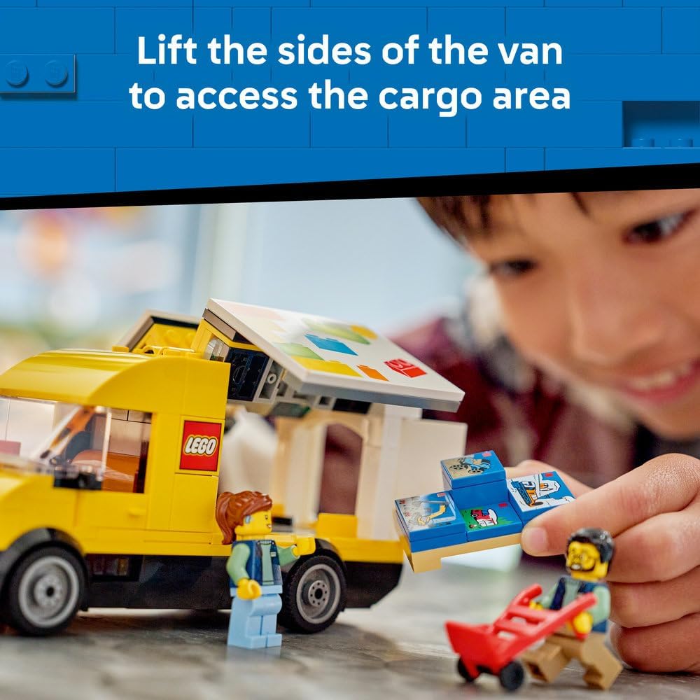 LEGO City The LEGO Van Toy - Delivery Truck Model Building Kit w/ 2 Minifigures, Trolley & Accessories - Birthday Gift Idea for 6+ Year Old Boys - 60500