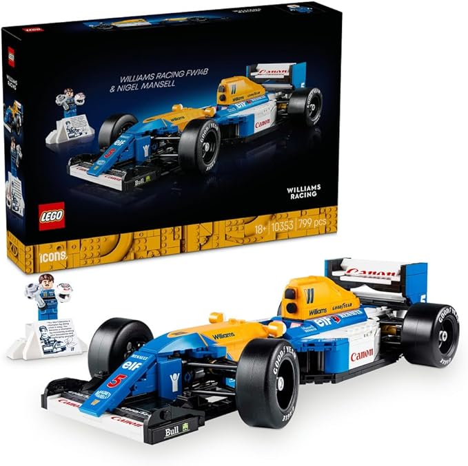 LEGO Icons Williams Racing FW14B & Nigel Mansell - F1 Car Model Set for Adults, with a Collectible Driver Minifigure, Trophy & Display Stand - Ramadan Gift for Adult & Teenage Motorsports Fans - 10353
