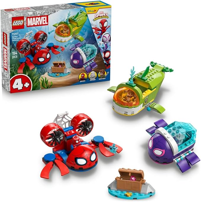 LEGO ǀ Marvel Spidey: Underwater Vehicles - SuperHero Toy w/ 3 Submarines & 3 Minifigures - Gift for 4+ Year Old Boys and Fans of the Spidey and his Amazing Friends Show - 11207