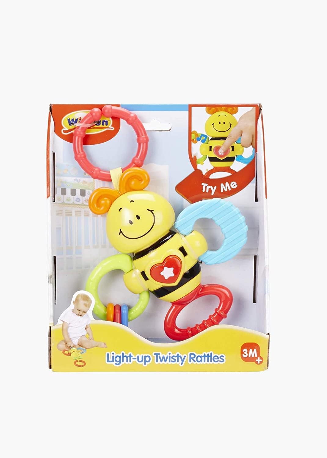 WinFun Light-Up Twisty Rattle Bee – Sensory Teether & Rattle with Flashing Lights, Twist Motion & Textured Grip for Babies 3 Months+