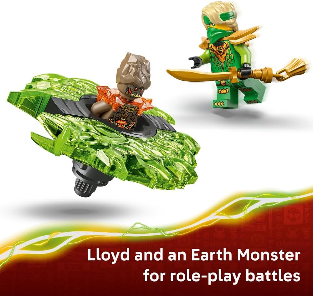 LEGO NINJAGO Lloyd vs. Earth Monster Spinner - Ninja Spinning Toy w/a Launcher, Battling Tops & 2 Minifigures - Birthday Gift for 6+ Year Old Boys & Fans - 71850