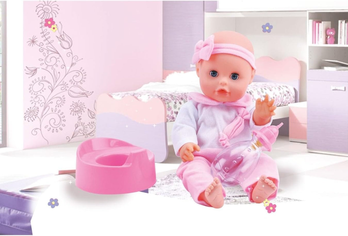 Bambolina Royal Drink and Wet Doll 33cm, Realistic Baby Doll Playset for Kids, Bottle and Potty Included, Ages 3 Years Plus