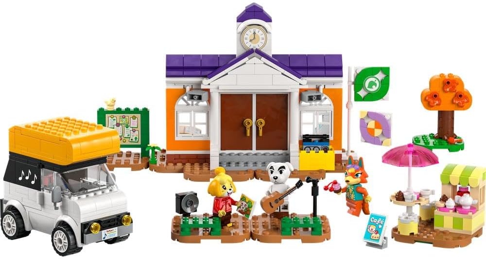 LEGO Animal Crossing K.K.'s Concert at the Plaza Building Toy for 7 Plus Year Old Girls and boys, with Café Playset, Figures and Vehicle from the Video Games, Pretend Play Gift for Kids 77052