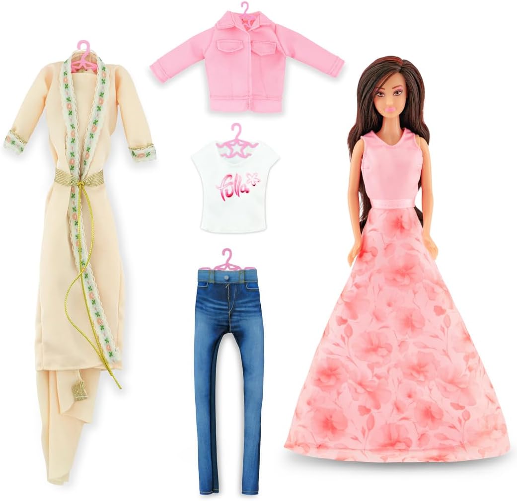 Fulla Doll with Dress-Up Closet, Fashion Wardrobe Playset with Outfits and Accessories, Mix-and-Match Pretend Play Toy for Girls Ages 3 and Up