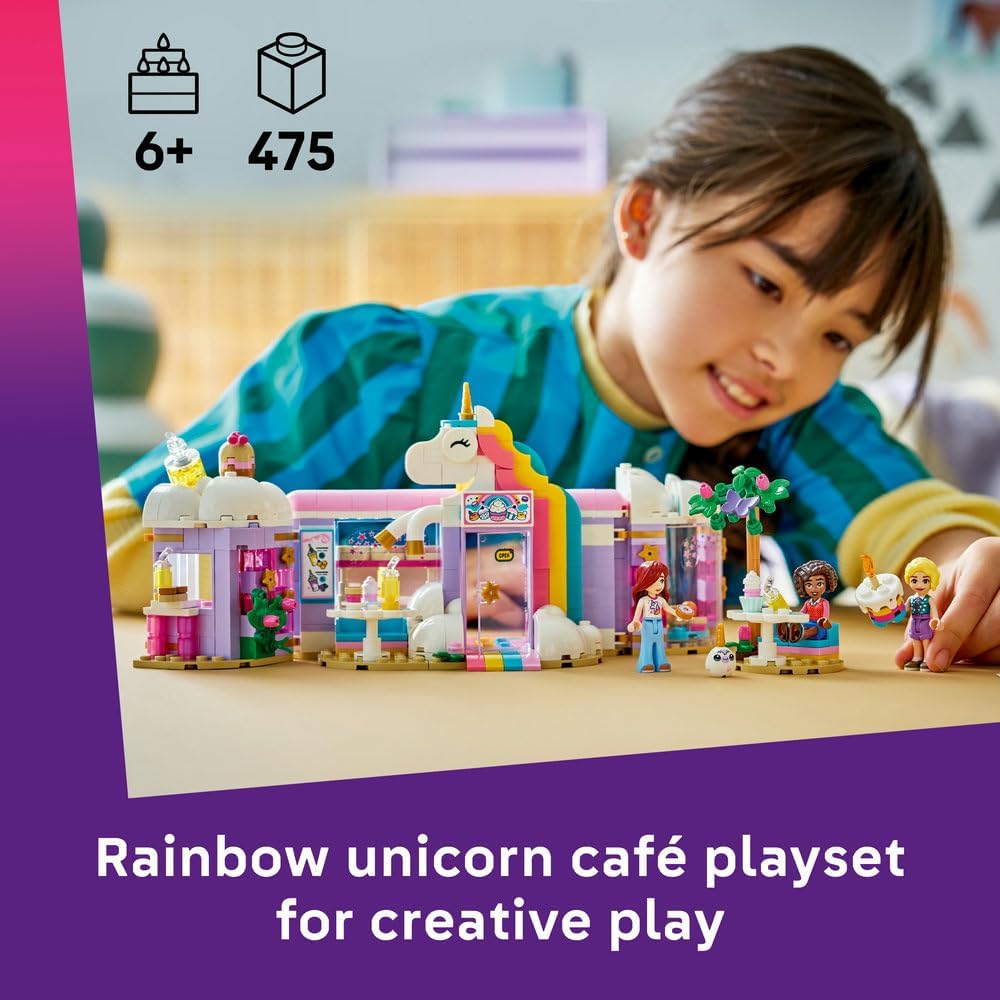 LEGO Friends Unicorn Dream Café - Toy Cake Shop w/ 3 Mini Dolls, Cash Register & Play Food Accessories incl. Cupcakes - Birthday Gift for 6+ Year Old Girls - 42684