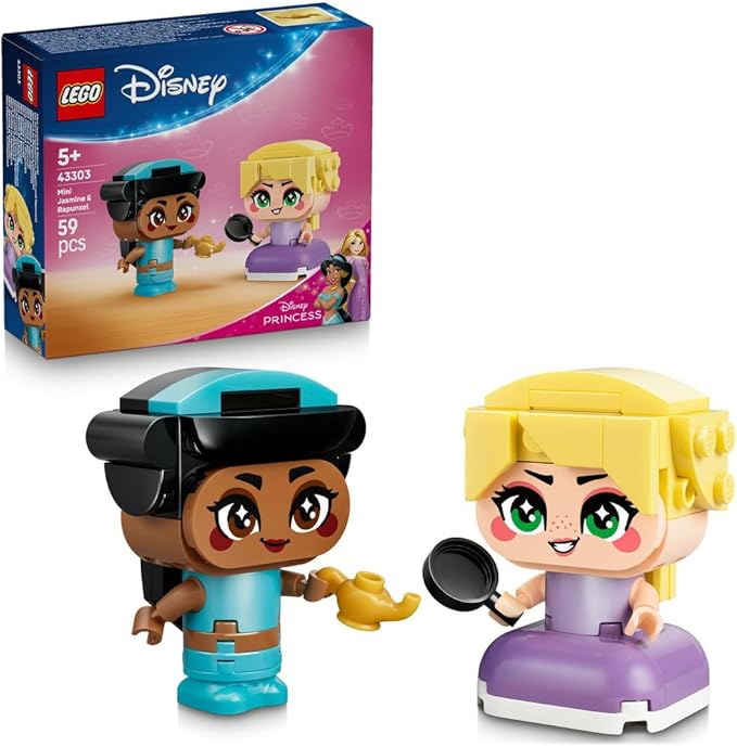 LEGO|Disney Princess Mini Jasmine & Rapunzel Figures - Collectible Toy w/ 2 Mini Dolls & Accessories incl. a Magic Lamp - Small Gift for 5+ Year Old Girls & Fans - 43303