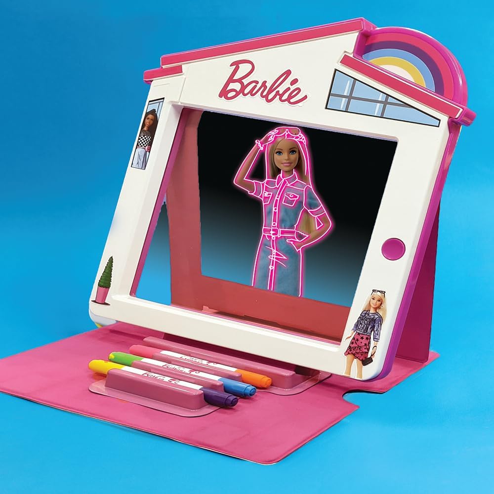 Barbie Dreamhouse Premium Glow Pad Battery Operated with Neon LED Effects, Reusable Drawing Board with Markers and Storage, Creative Art Toy for Kids, 3Y+ Years