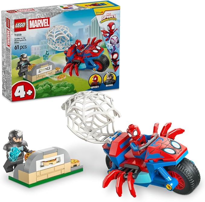LEGO ǀ Marvel Spidey on his Motorcycle vs. Rhino - SuperHero Toy w/a Motorbike & 2 Minifigures - Gift for 4+ Year Old Boys and Fans of the Spidey and his Amazing Friends Show - 11206